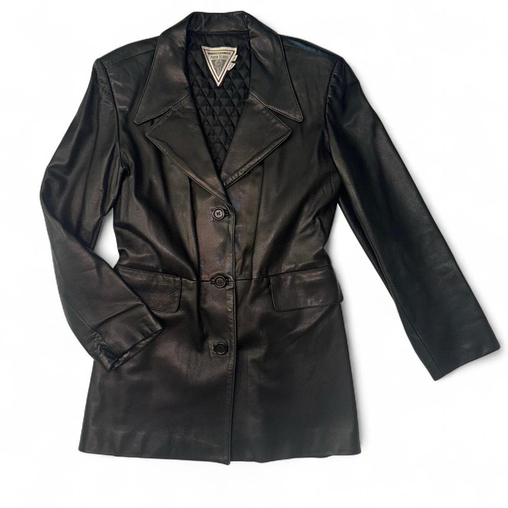Vintage Marvin Richards Classic Black Leather Trench Coat - M